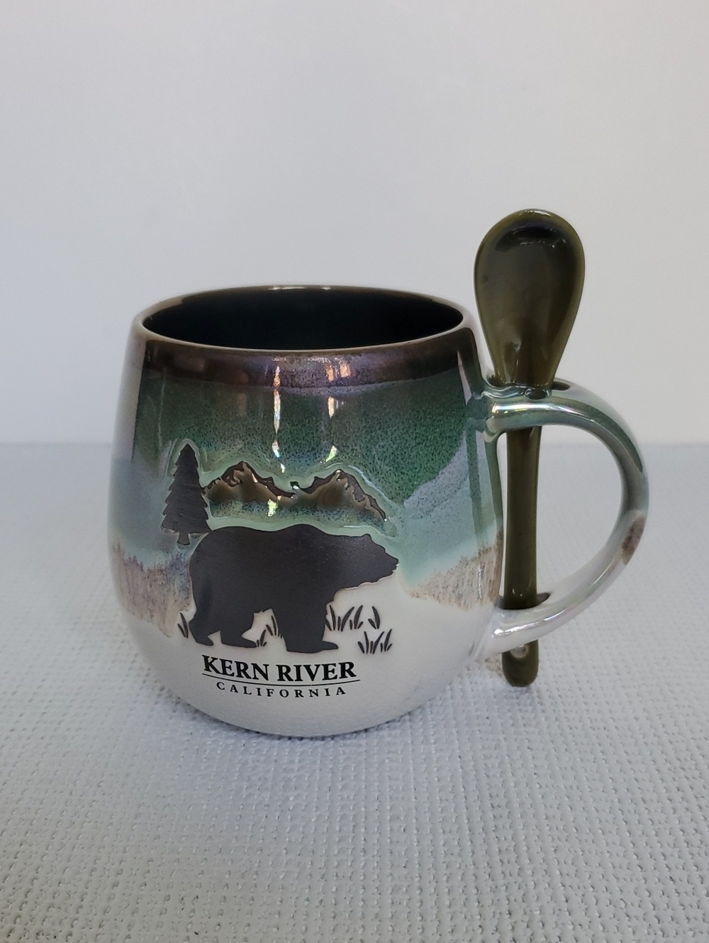 Kern River California Mountain Bear Ceramic Mug with Spoon NWT